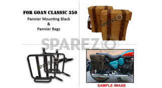 For Royal Enfield Goan Classic 350 Military Pannier Bags Desert Color and Mounting For Royal Enfield Goan Classic 350 Military Pannier Bags Desert Color and Mounting